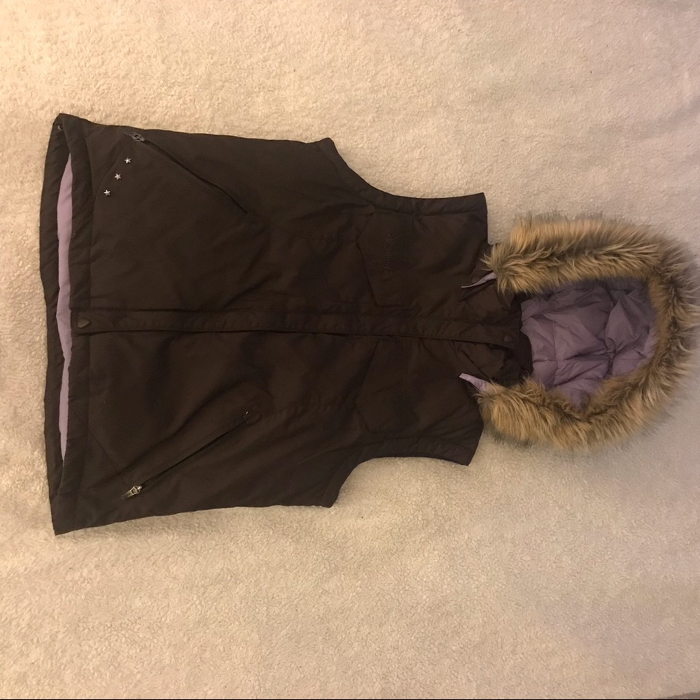 Chocolate & Lilac Fur Hooded Columbia Vest